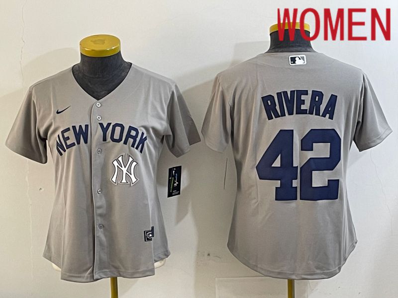 Women New York Yankees 42 Rivera Grey Game Nike 2024 MLB Jersey style 4